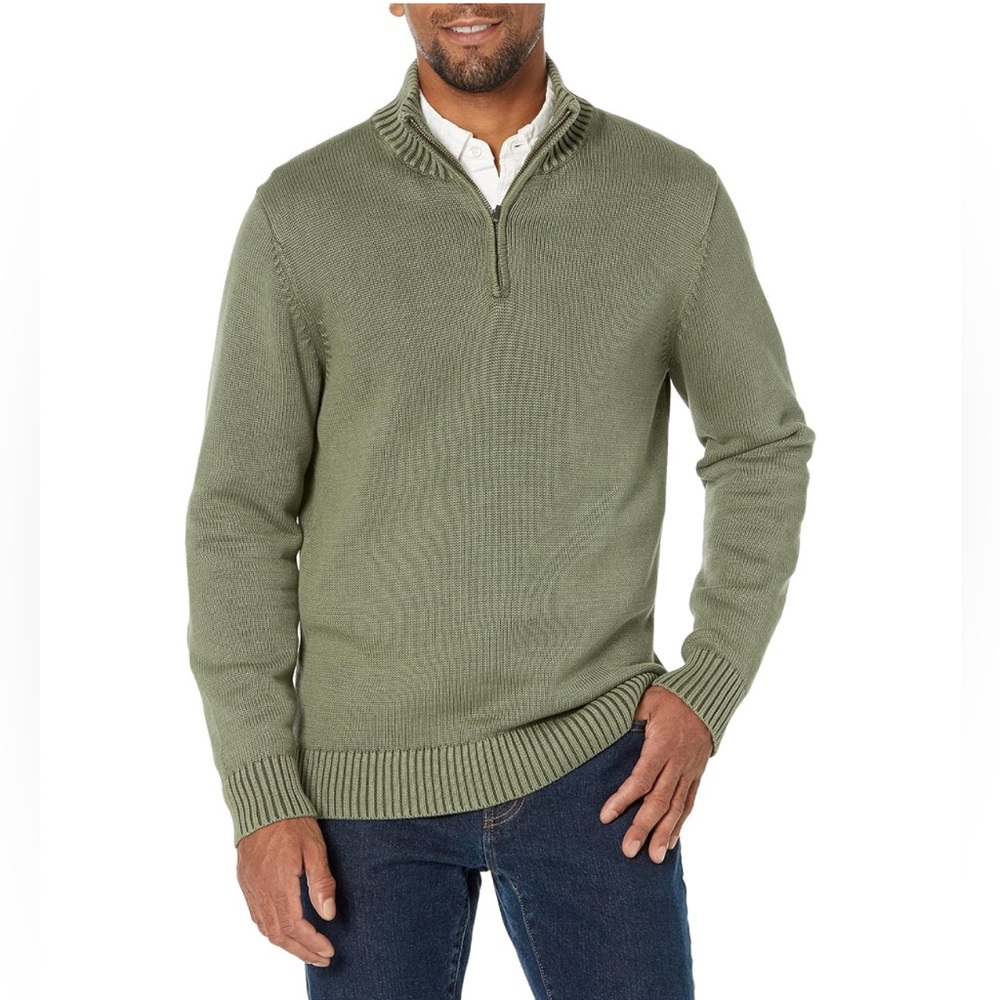 GOODTHREADS || Men's Olive Green Half-Zip Sweater. Sz. S